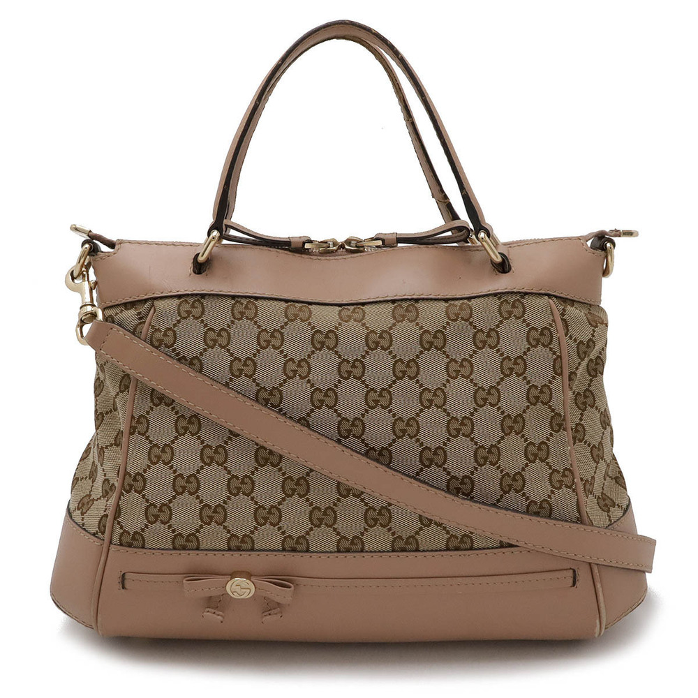 Gucci GG Canvas Mayfair Handbag Tote Bag Shoulder Leather Beige Brown Cream Pink